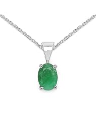 0.85 Carat Genuine Emerald Oval shape 925 Sterling Silver Pendant