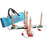 Jumbl Ring Toss Quoits Game For Kids and Adults - Includes Wooden Ring Toss Target Rack, 5 Rings and Carry Bag