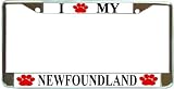 I Love My Newfoundland Paw Prints Dog Chrome Metal License Plate Frame Holder