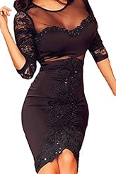 Beaded Applique Lace Cocktail Party Dress/Midi Dress 