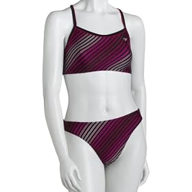 Speedo Women's Race Xtra Life Lycra Rainbow Stripe Overall Print V-Back Two Piece Swimsuit