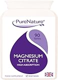 Magnesium Citrate High Absorption with Calcium / 90 Easy One-a-Day Vegetarian Tablets Manufactured for PureNature® in the UK