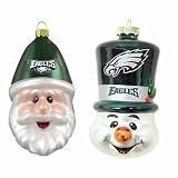 Philadelphia Eagles Santa Cap and Top Hat Snowman Ornaments