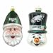 Philadelphia Eagles Santa Cap and Top Hat Snowman Ornaments