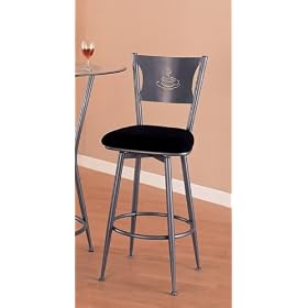 Click here to buy Silver Gray Dark Metal Bar Stools with Black Fabric Seat by AtHomeMart.
