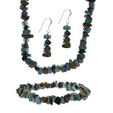 Sterling Silver Genuine Tiger Eye and Reconstituted Turquoise Stone Chip Earrings Bracelet Necklace Jewelry Set