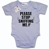 Dirty Fingers - Please Stop Sniffing Me!! - Baby & Toddler Short Sleeve Bodysuit / BabyGrow, 0-3 months, Blue