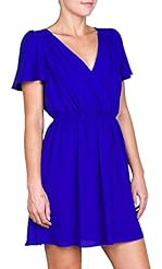 A-line V-neck Polyester/Spandex Elasticized   Waistline Short Sleeves  Dress
