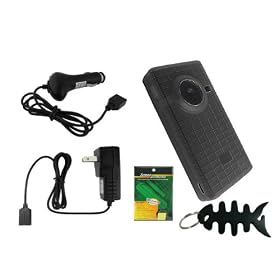 iShoppingdeals- Flip Mino and Flip Mino HD Black Silicone Skin Case + USB Adaper Extension Car Charger + USB Adaper Extension Travel Charger + LCD Screen Protector +Fishbone Keychain