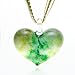 Chuvora Hand Blown Venetian Murano Glass Pendant Necklace, Heart Shaped Light Green and Yellow