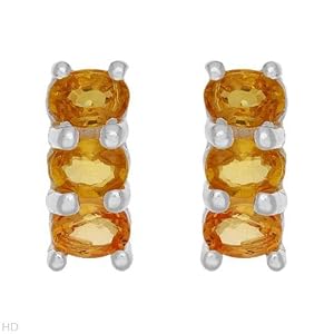 Three-stone Earrings With 1.50ctw Genuine Sapphires Made in 925 Sterling silver Length 10mm