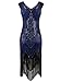 Vijiv Women 1920s Gastby Sequin Art Nouveau Embellished Fringed Flapper Dress Blue  Small