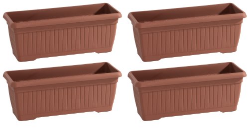 Gartenfreude 4500-1010-111 Kunststoff Balkonkasten 50 x 20 x 17.3 cm 4er-Set, inklusive Wasserreservoir, terracottarben