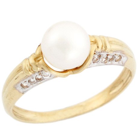 Click To 10k Solid Yellow Gold Freshwater Pearl & CZ Every Day Ring Jewelry Details... 10k Solid Yellow Gold Freshwater Pearl & CZ Every Day Ring Jewelry