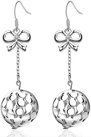 Peak Horizon Women's Earring Rhodium Plated Silver Tone Butterfly Knot Filigree Ball Dangle Earring