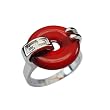 Good Luck Red Jade Platinum Overlay Sterling Silver Ring