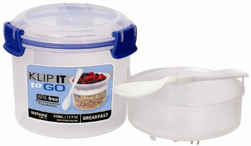 Sistema Klip It Breakfast to Go Container, 17.9-Ounce, Clear