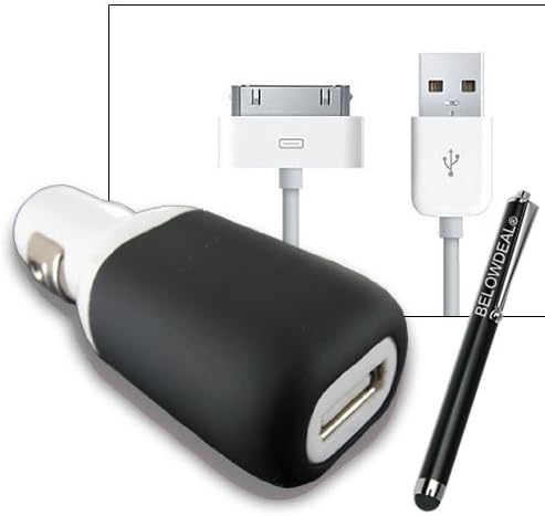 White/Black USB Car Charger w/ USB cable for iPhone 4S 4 3GS also can be charge w/Otterbox Case on