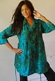 GREEN BLOUSE TOP COCONUT BUTTON BATIK BABY DOLL - FITS - PLUS 4X 5X 6X - Z136S