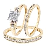 1 Carat Diamond Trio Wedding Ring Set 14k Yellow Gold