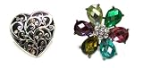 Just Give Me Jewels Silvertone Fashion Cocktail Ring Set of Oxidized Heart and Multi-Color Crystal Flower