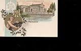 Lithoansichtskarte Gruss aus München Seitenansicht und Hauptportal der Maschinenausstellung München 1898 Künstlerpostkarte Zieher München