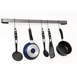 Rack It Up Long Utensil Bar Wall Pot Rack, Steel Gray