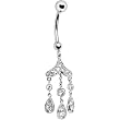 Solid 14kt White Gold Cz Gem Chandelier Dangle Belly Ring