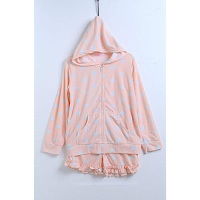 パイル地長袖ハートプリントパーカー＆ショートパンツセット(オレンジ、M-L)