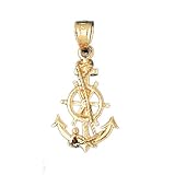 14K Gold Pendant Anchor with Ships Wheel 1.1 - Gram(s)