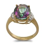 Image of 9ct Yellow Gold Oval Green Mystic Topaz And 2 1/2pt Diamond Set Fancy Dress Ring - Size N