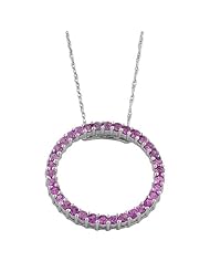 14 Karat White Gold Pink Sapphire Circle Necklace (18 inch)