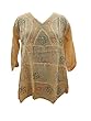 Beige Top Blouse Elephant Print Rayon Tunic Boho Hippy