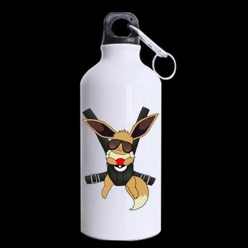 Pokemon Cool Eevee Pokeball Customized Personalized Aluminum Sports Bottle Water Bottles White 13.5 OZ Travel Mug (Two Sides Printed)