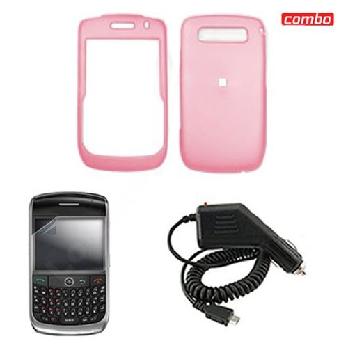Blackberry Curve 8900 Javelin Combo Rubber Feel Pink Protective Case Faceplate Cover + LCD Screen Protector + Rapid Car Charger for Blackberry Curve 8900 Javelin