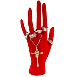 Red Flocked Hand Display For Rings And Bracelets 8 1/4"