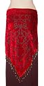 Red Burnout Velvet Triangular Hip Scarf/Shawl with Beaded Fringe