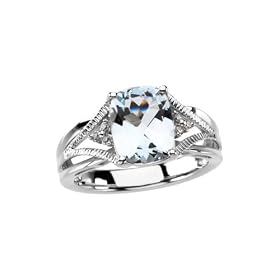 14K White Gold 0.04 ct. Diamond and 2 1 2 ct. Aquamarine Ring by
