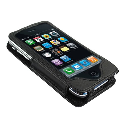 GTMax Leather Case With Stylus Pen Holder - Black for Apple iPhone 3G / 3G S Smartphone image