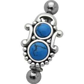 Vintage Blue Turquoise 925 Sterling Silver Eyebrow Ring Shield - 16 Gauge
