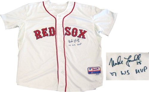Mike Lowell ''07 WS MVP'' Autographed/Hand Signed Boston Red Sox White Practice Jersey