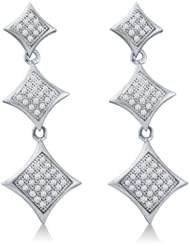 10K Yellow and White Two Tone Gold Micro Pave Set Round Diamond Square Shape Dangle Earrings - (.30 cttw)