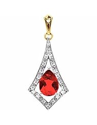 14K Two-Tone Gold Pear Cut Chatham Created Ruby and Diamond Pendant -- LIFETIME WARRANTY