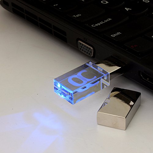 ONCHOICE USB Flash Drive 8GB USB 2.0 Memory Stick LED Thumb Drive Crystal Transparent & Blue
