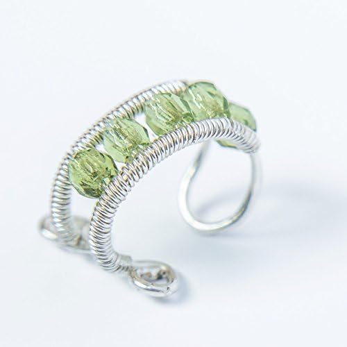 Green and silver elven EAR CUFF with czech glass crystals, handmade clip on ear jewelry