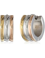 Stainless Steel Three Tone 18 Karat Gold and 18k Rose Gold Plated Huggies Earrings