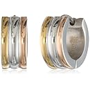 Stainless Steel Three Tone 18 Karat Gold and 18k Rose Gold Plated Huggies Earrings