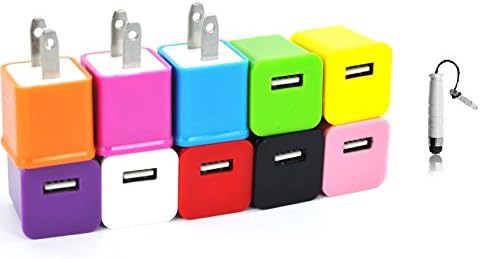 CELLTRONIX® 5 Pack Premium Quality USB AC Universal Power Home Wall Travel Charger Adapter 1.0 AMP for iPhone 6S/6S Plus/6/6 Plus/5s/5/5c, Samsung + Free Stylus (Random Color)