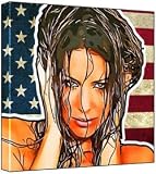 Evangeline Lilly - Pop Art Print (Multicolour; Grungy Stars & Stripes Background) 30 x 30 x 2 cm Medium Square Deep Box Canvas