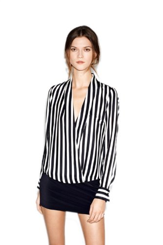 C-Princess ボーダー柄 しま模様 ビンテージ カジュアル シフォン シャツ ブラウス 白黒い 長袖 とても綺麗だ レディース OL